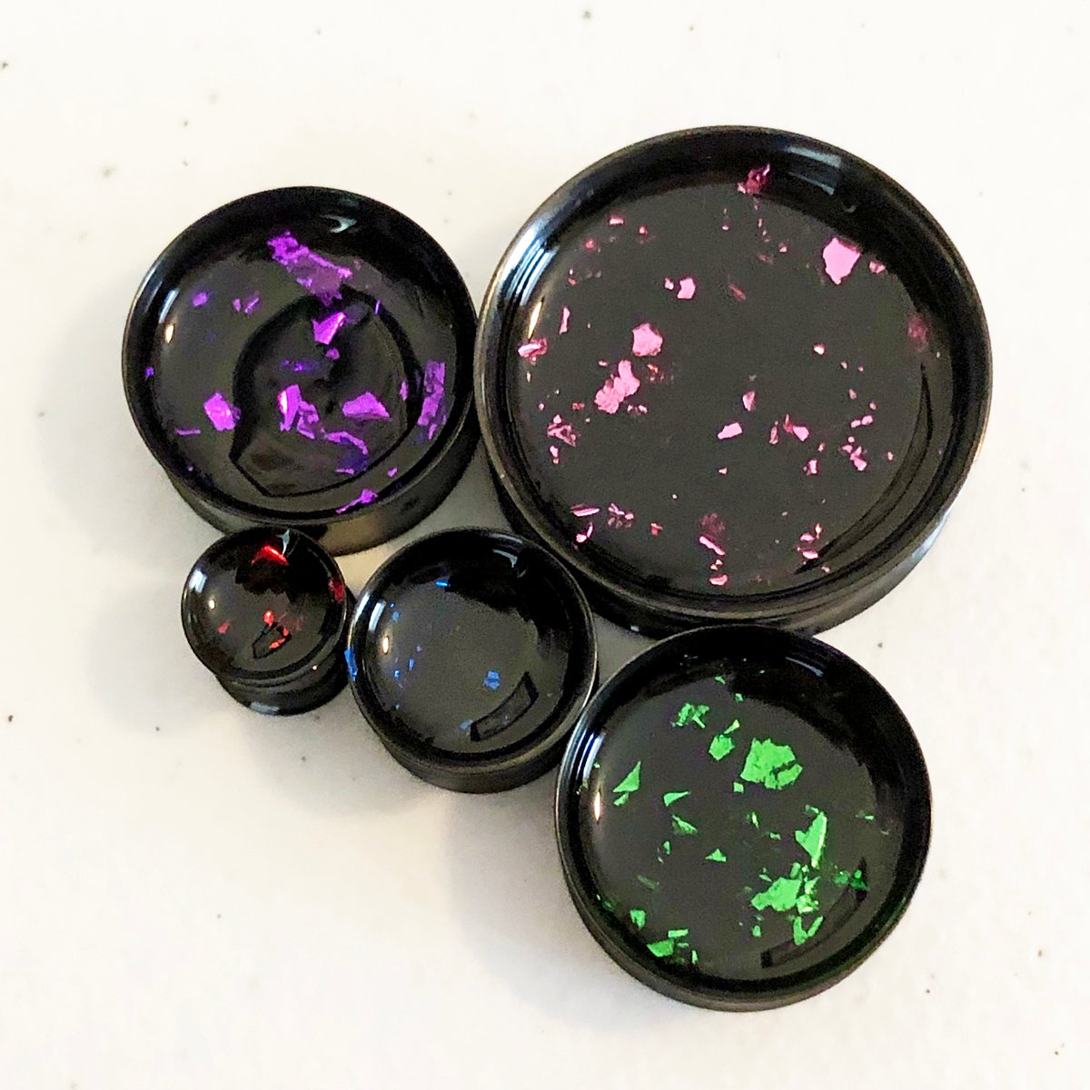 Image of Colored Metal Flake Plugs (sizes 0g-2")