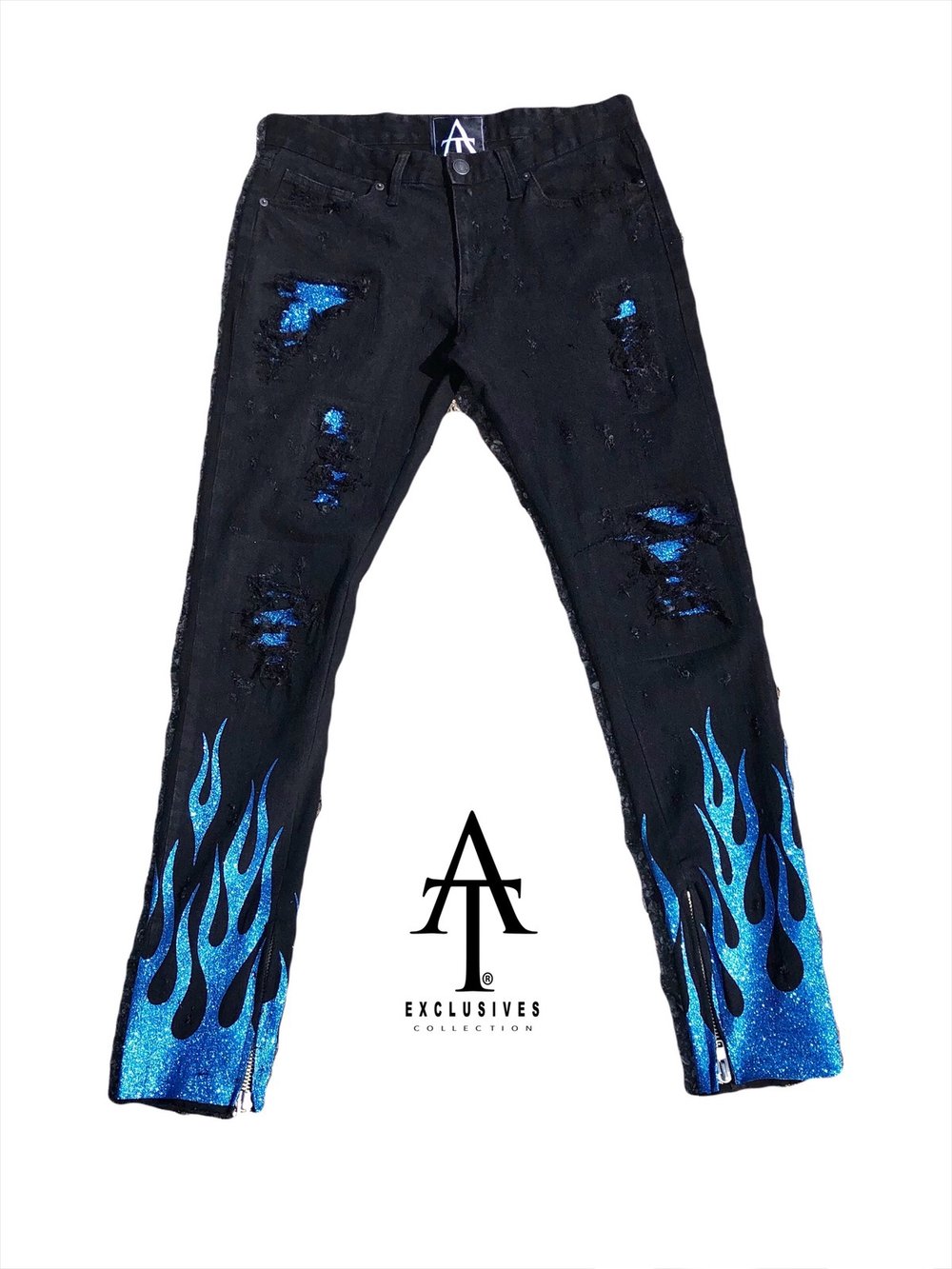 Image of Nip  Blue Glitter Flame Denim Jeans 