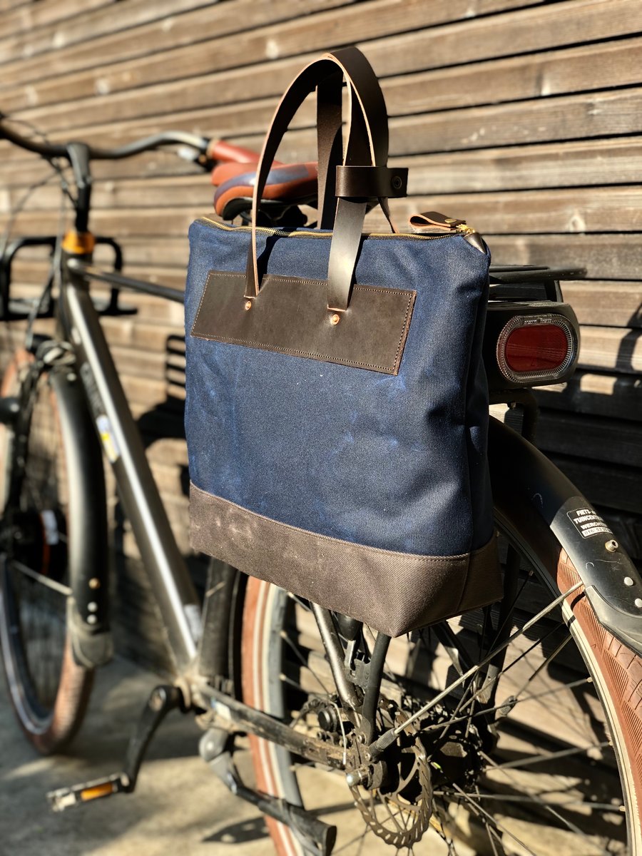 Image of Waxed canvas pannier / bicycle bag with zipper closure / cycle tote bag / bike accessories