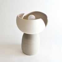 Image 1 of split accent lamp - white & taupe. MADE TO ORDER
