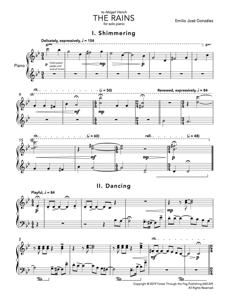 Image of THE RAINS for Solo Piano