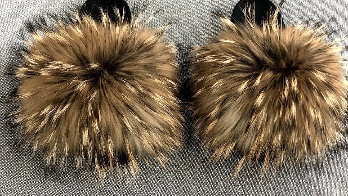 Brown Dyed Raccoon Fur Slides | The 