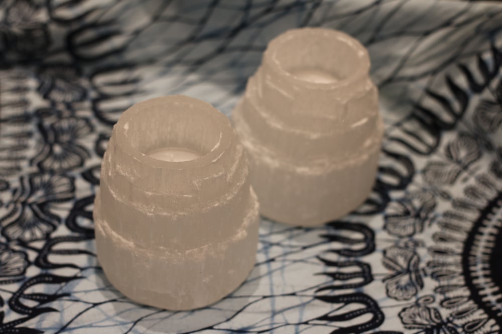 Selenite Tealight Candle Holder - Mountain