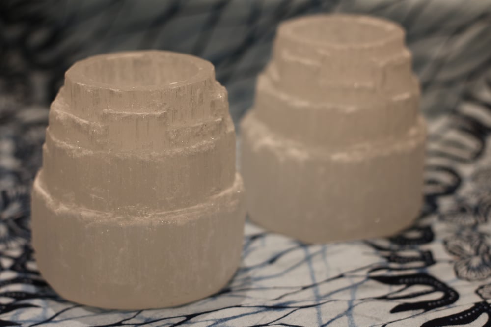 Selenite Tealight Candle Holder - Mountain