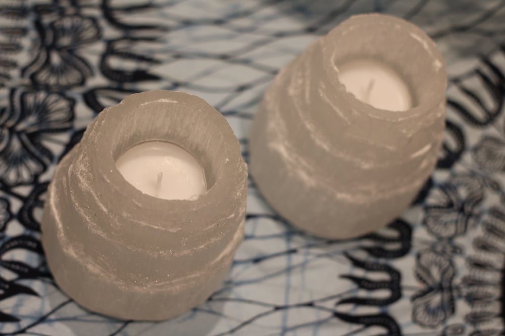Selenite Tealight Candle Holder - Mountain