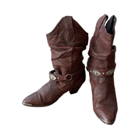 Image 1 of Vintage Leather Embellished Slouchy Cowboy Boots - 7.5 M