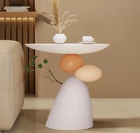 Image 1 of Modern Small End Table White & Gray Resin Abstract Cute Pedestal Side Table with Tray