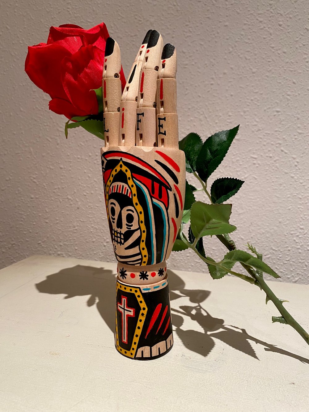 Death Hand with Rose / Acrylic on Wood 