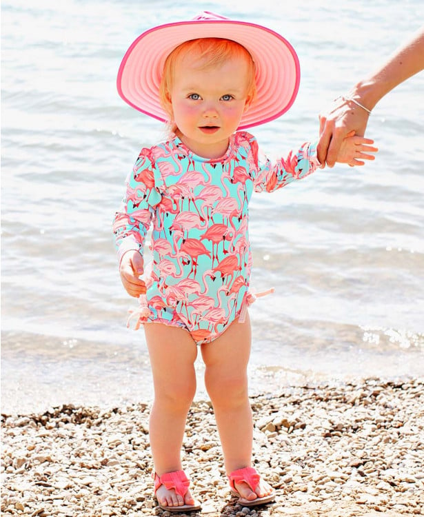 Image of Baby Girls Long Sleeved Flamingo Swimsuit