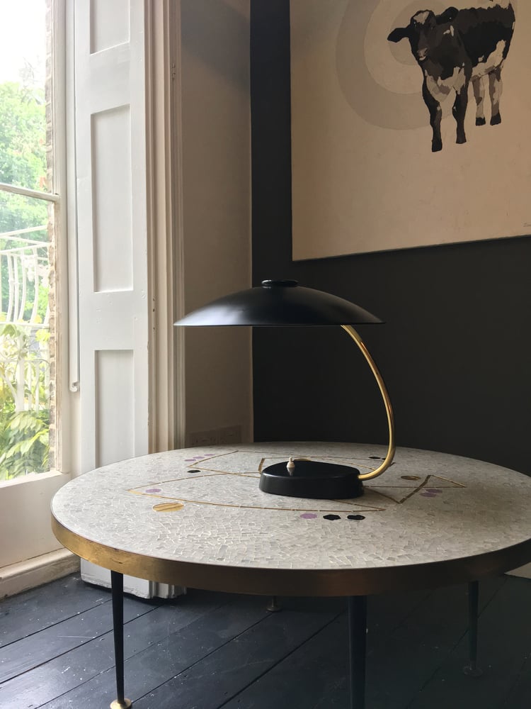 Image of Large Black and Brass Desk Lamp, 1962