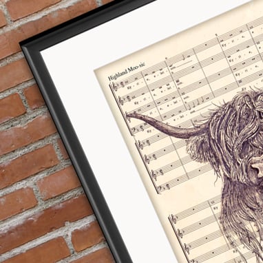 Image of Highland Moo-Sic - highland cow illustration on sheet music