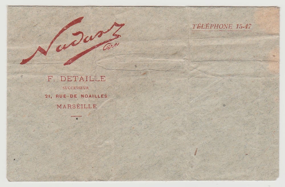 Image of Nadar Père: envelope of the Nadar studio, Marseille, ca. 1900