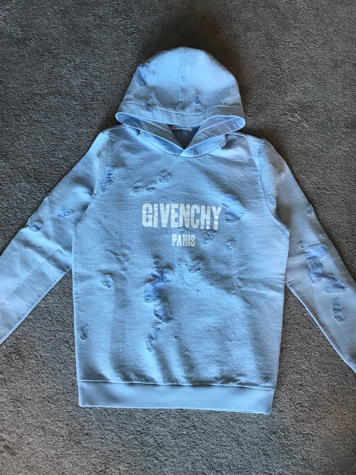 givenchy distressed hoodie baby blue
