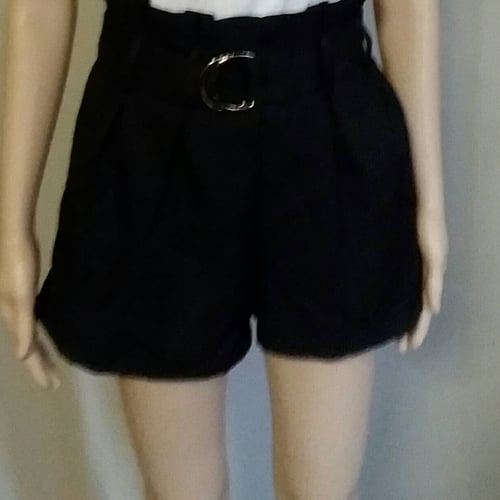 Image of Black paper bag waist shorts 
