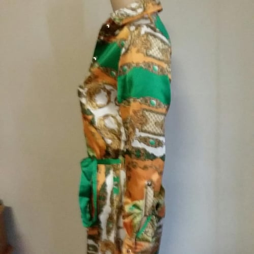 Image of Gold& Green Scarf Print Dress 