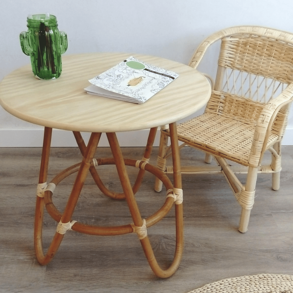 Image of Mesita auxiliar de rattan "Cuqui" (color de tapa a elegir)