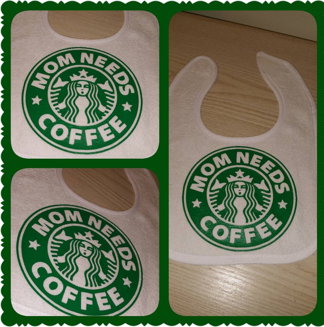 Image of Mom Needs Coffee Baby Bib, Onesie and/or Tee inspired by Starbucks
