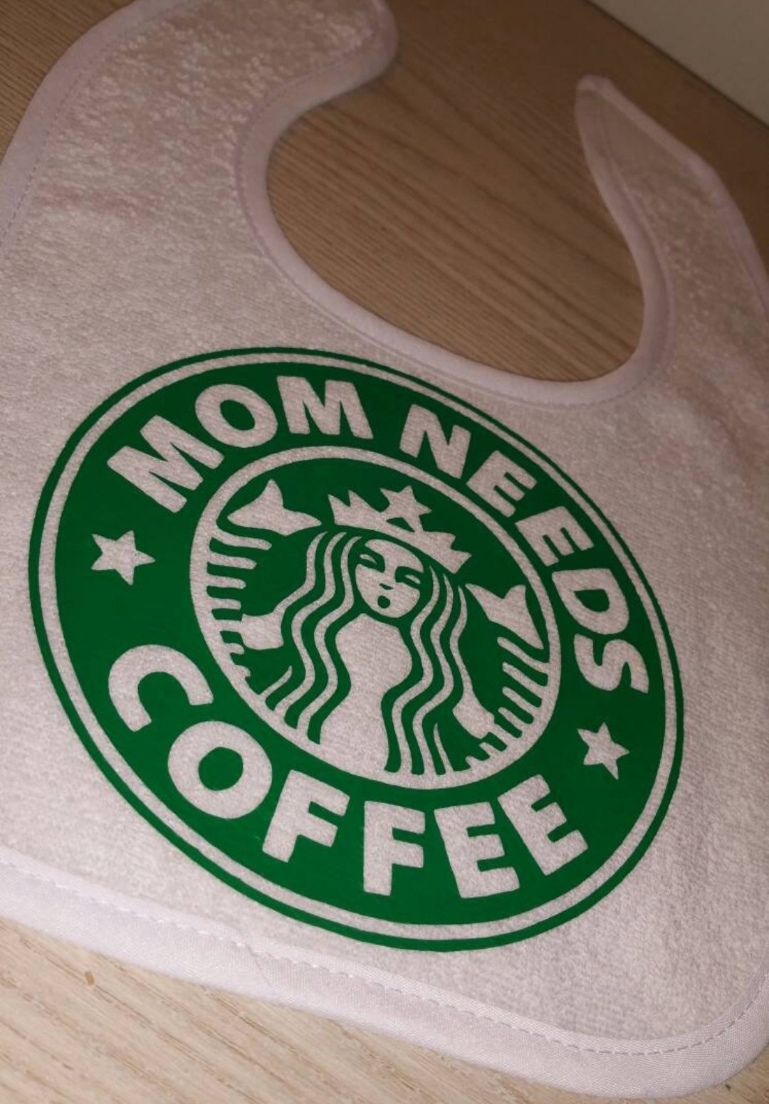 Image of Mom Needs Coffee Baby Bib, Onesie and/or Tee inspired by Starbucks