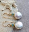 White Coin Pearl Earrings (Gold)