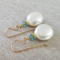 Image 4 of White Coin Pearl Earrings (Gold)