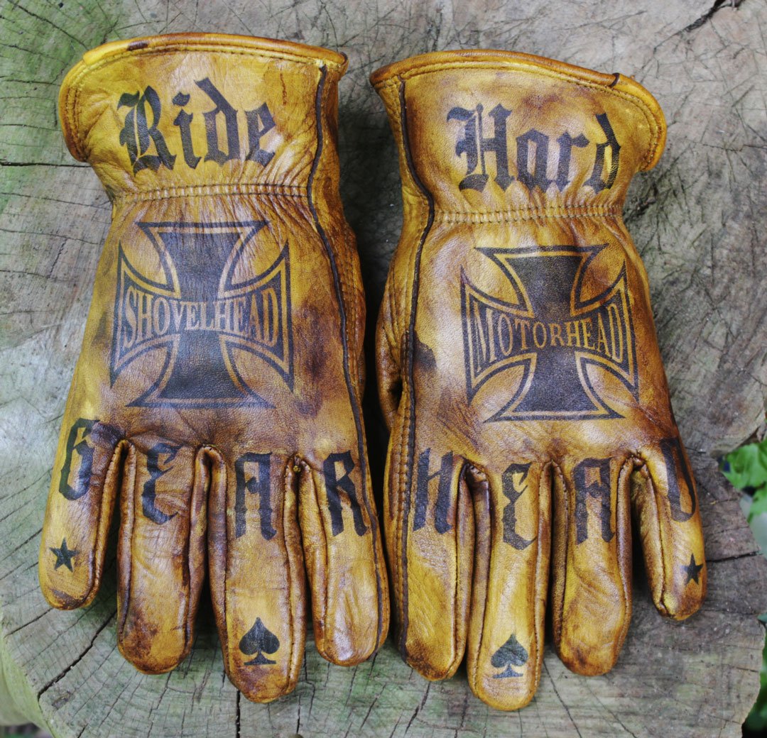 tattooed leather gloves