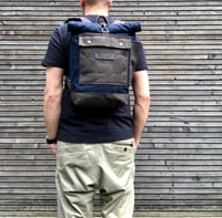 Image 3 of Medium size backpack in waxed canvas / waterproof backpack with padded shoulder straps and w