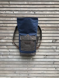Image 4 of Medium size backpack in waxed canvas / waterproof backpack with padded shoulder straps and w