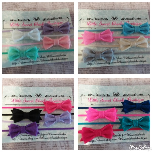 Image of ROCK BOTTOM BLOWOUT Felt Bow on Skinny Elastic- 16 Color Choices