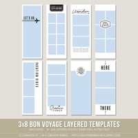 Image 1 of 3x8 Bon Voyage Layered Photo Templates (Digital)