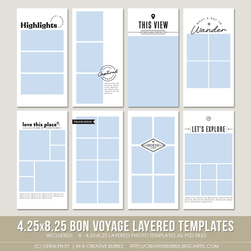 Image of 4.25x8.25 Bon Voyage Layered Photo Templates (Digital)