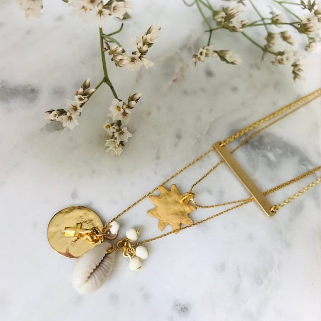 MADDY | Collier grigri coquillage mini perles bois & mini croix