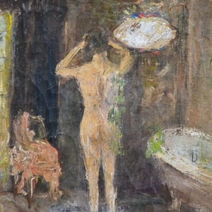 Image of Early 20thC, Oil Painting on Canvas, 'Parisienne Bather.'