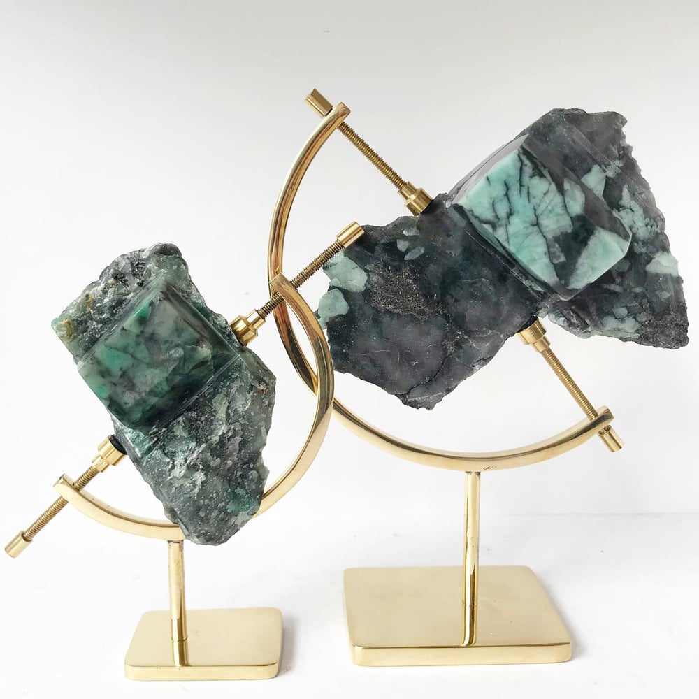 Image of Polished Rough Emerald no.55 + Brass Arc Stand
