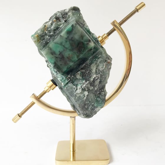 Image of Polished Rough Emerald no.25 + Brass Arc Stand