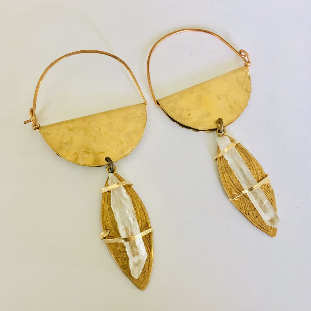 Image of Crystal Tears Hammered Hoops
