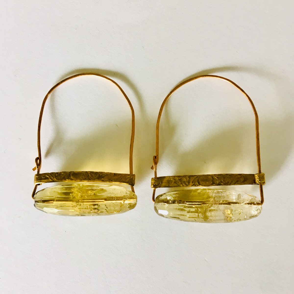 Image of Faceted Citrine Hammered Hoops