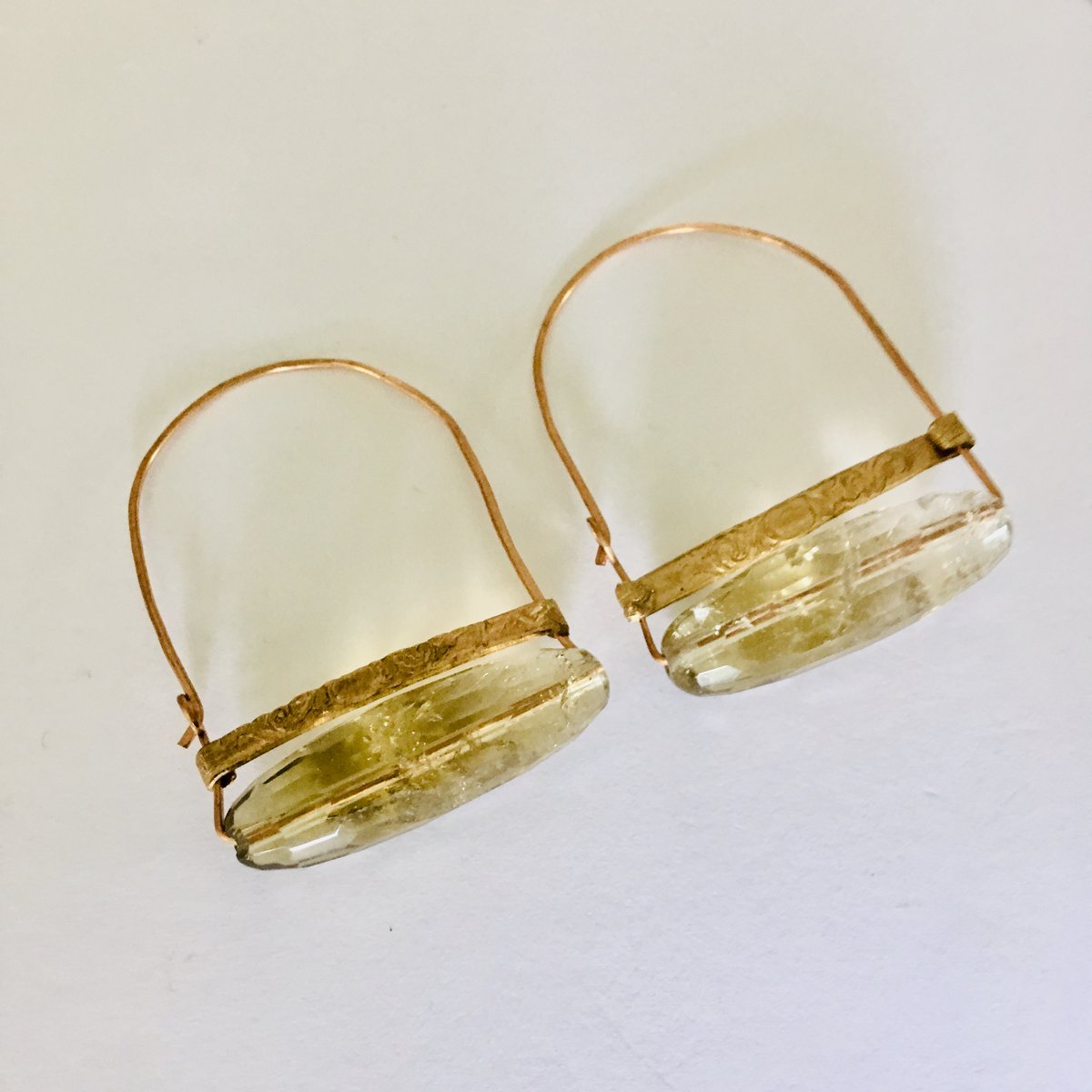Image of Faceted Citrine Hammered Hoops
