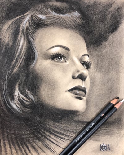 Image of Gene Tierney - Original - Charcoal on Recycled Paper