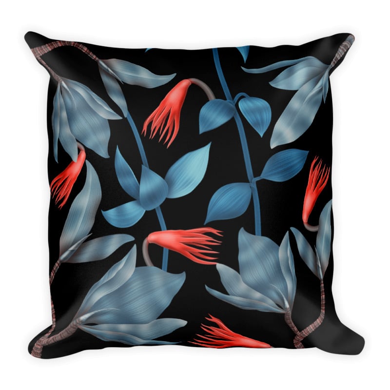 Image of Pillow with Mangrove Flowers and Leaves Nocturnal Theme