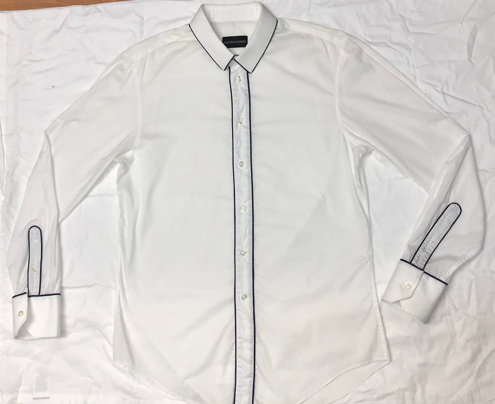 Image of Emporio Armani White Shirt w/ Navy Blue Piping