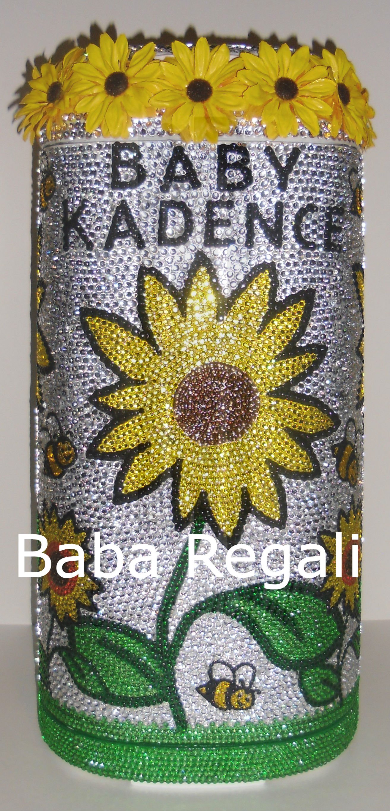 Image of 3D RHINESTONE BABY DIAPER PAIL (SUNFLOWER THEME)