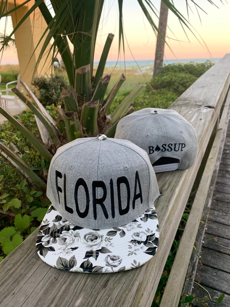 Image of Grey Florida Floral Snapback Hats 