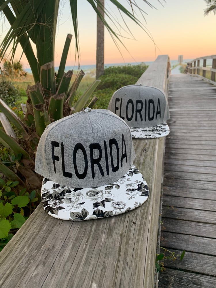 Image of Grey Florida Floral Snapback Hats 