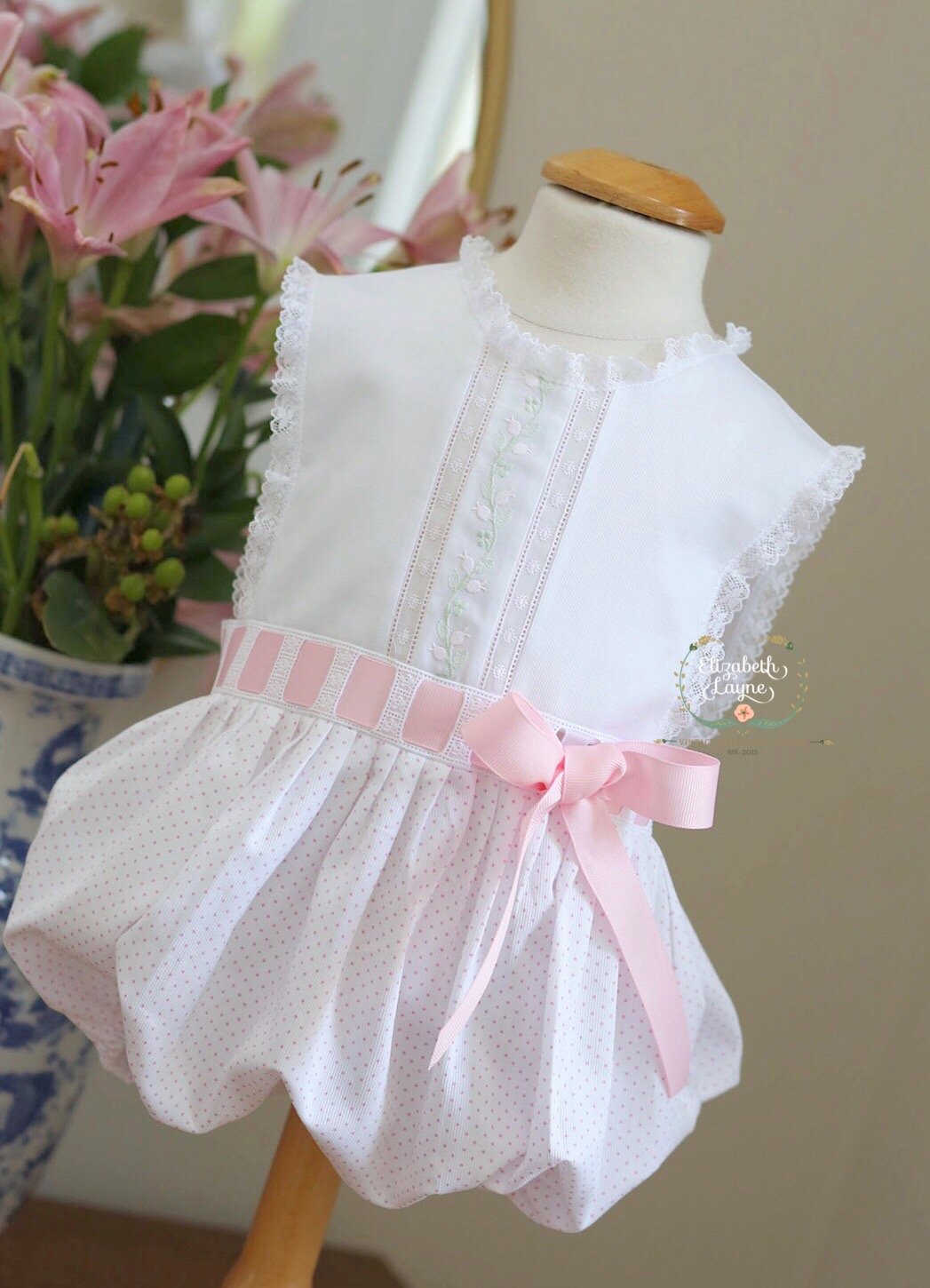 Image of Pink dot & Ecru Primrose Sunsuit & Dress