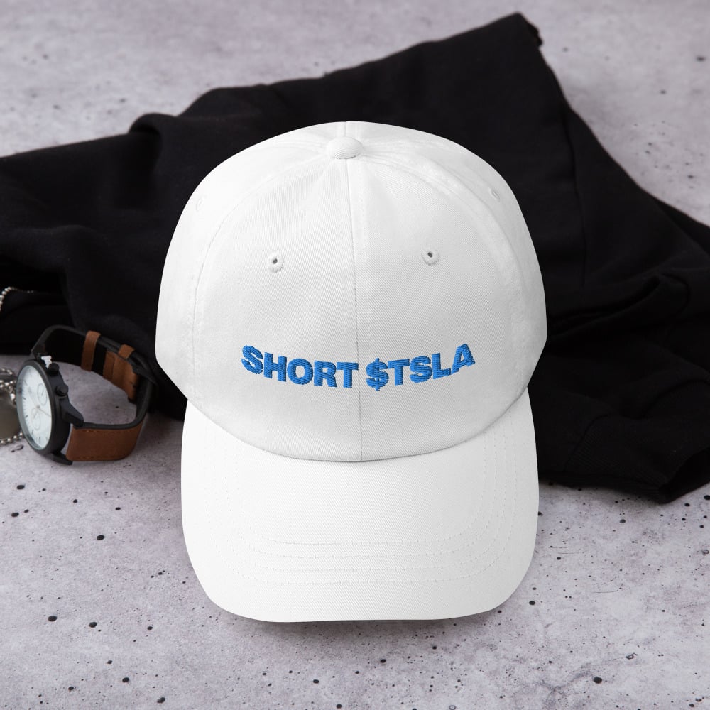 Image of short tesla dad hat (white)