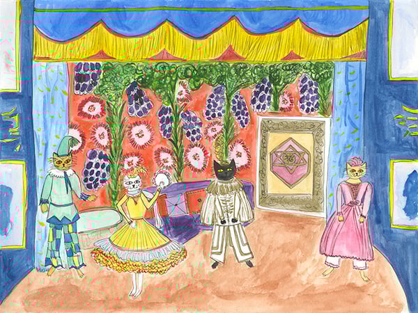 Image of Petrushka. Original watercolor painting.