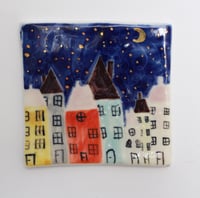 City at night - porcelain tile  - handmade and handpainted tile