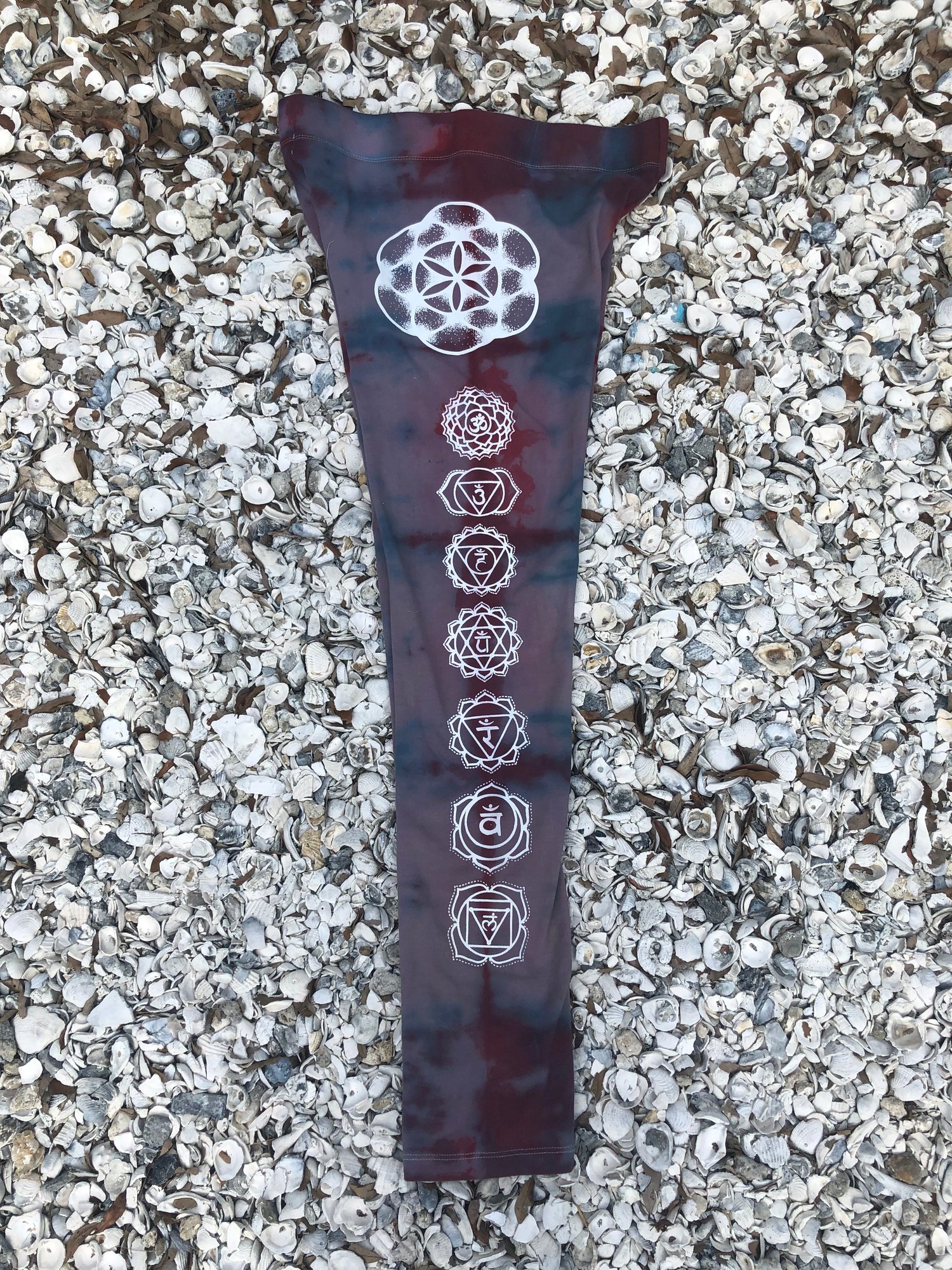 Image of Tie Dye Seed of Life Chakra leggings V1