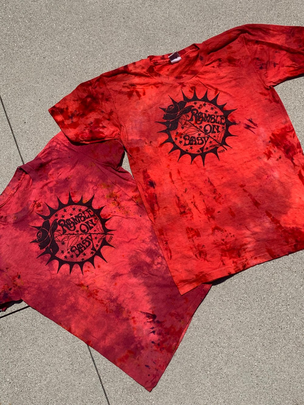 Image of RED dyes-  ramble on rose - tie dye tshirts 