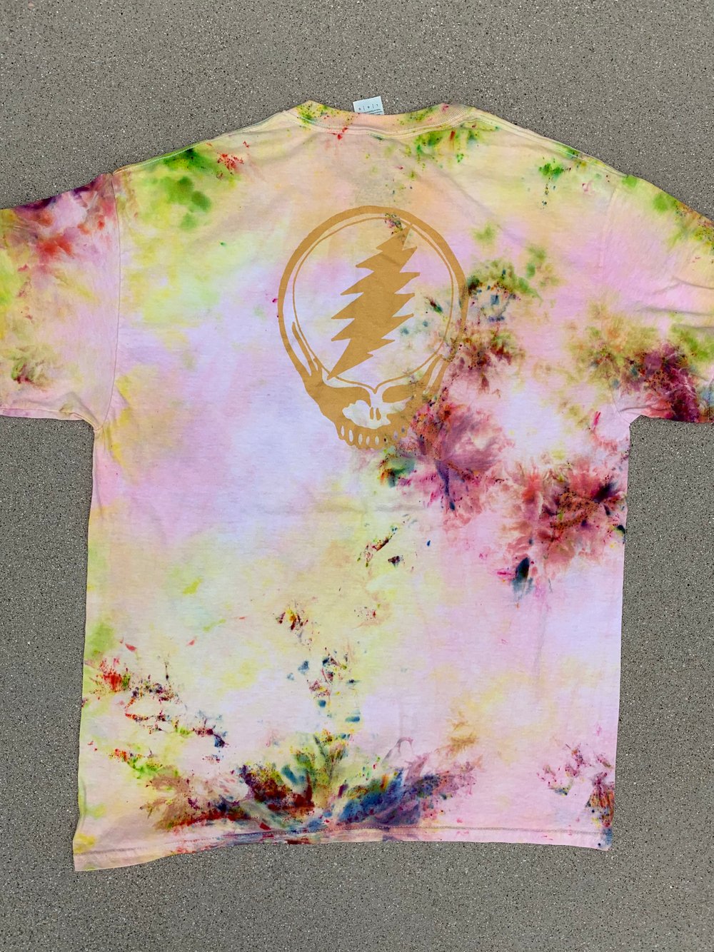 Image of let it shine!! hand dyed and printed t-shirt with gold stealie front print